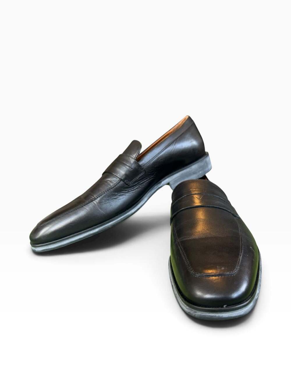 Bruno Magli Black Leather Raging Penny Loafers Size 8.5 M Made In Italy